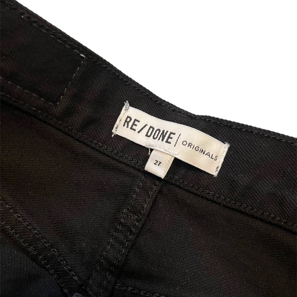 RE/DONE Black Noir Stove Pipe High Rise Cropped Raw Hem Cotton Jeans 27 - Picture 4 of 6